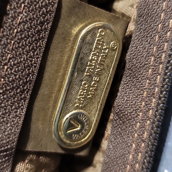 💰AUTHENTIC MARIO VALENTINO "V" LOGO LARGE TRAVEL TOTE BAG PVC/LEATHER BROWN GUC - Picture 13 of 17